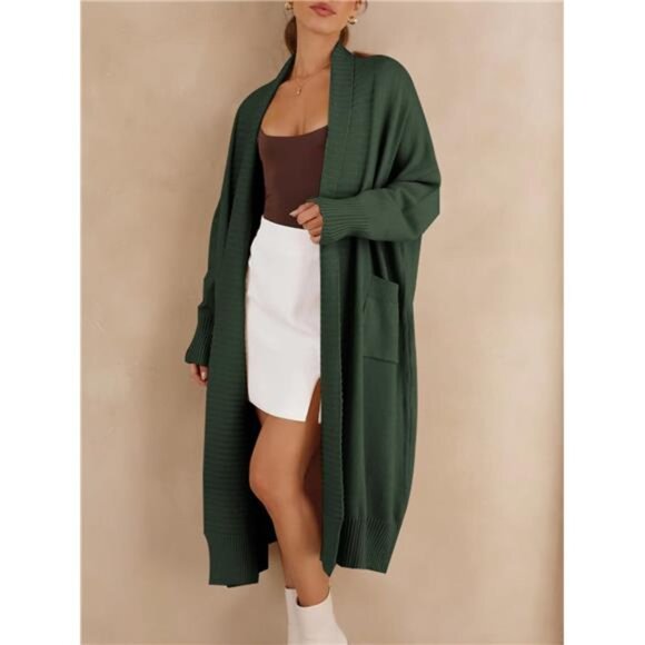 Womens Long Cardigan Sweaters with Pockets Green - Picture 5 of 5